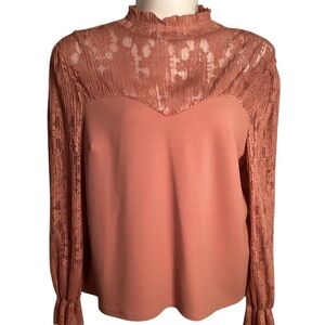 Plus Size, Pink Ruffled Long Sleeve Blouse with Relaxed Fit, Size 1X